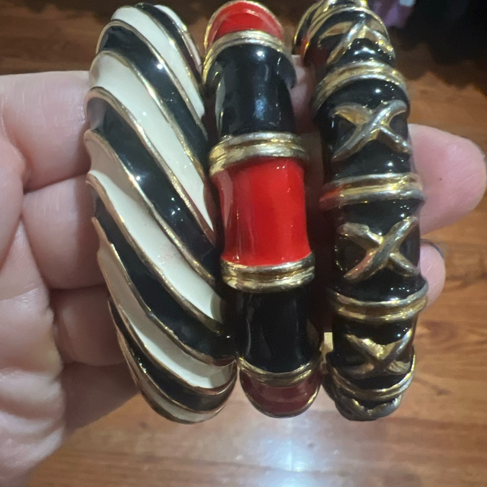 Vintage Maresca hinged bangles in enamel set of 3 bracelets